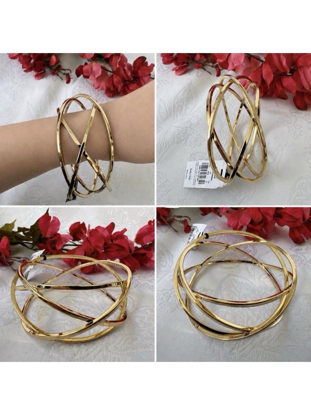 Express Shiny Gold-Tone WIde Bangle Bracelet 1.5" Wide Cuff Spiral NEW